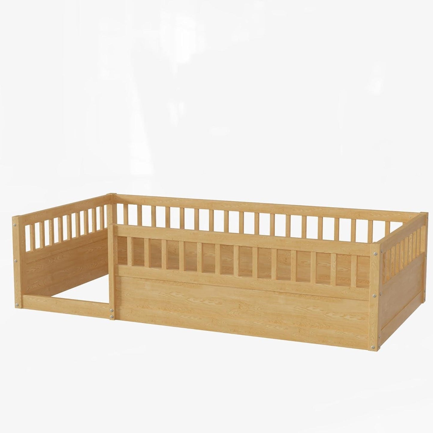 Cama de piso para niños, cama Montessori de tamaño doble con barandillas altas,