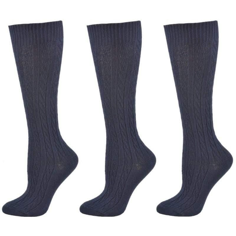 Women's Knee High Socks in Classic Cotton Cable Knit, School Uniform