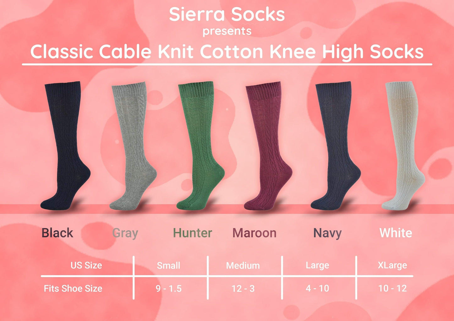 Women's Knee High Socks in Classic Cotton Cable Knit, School Uniform