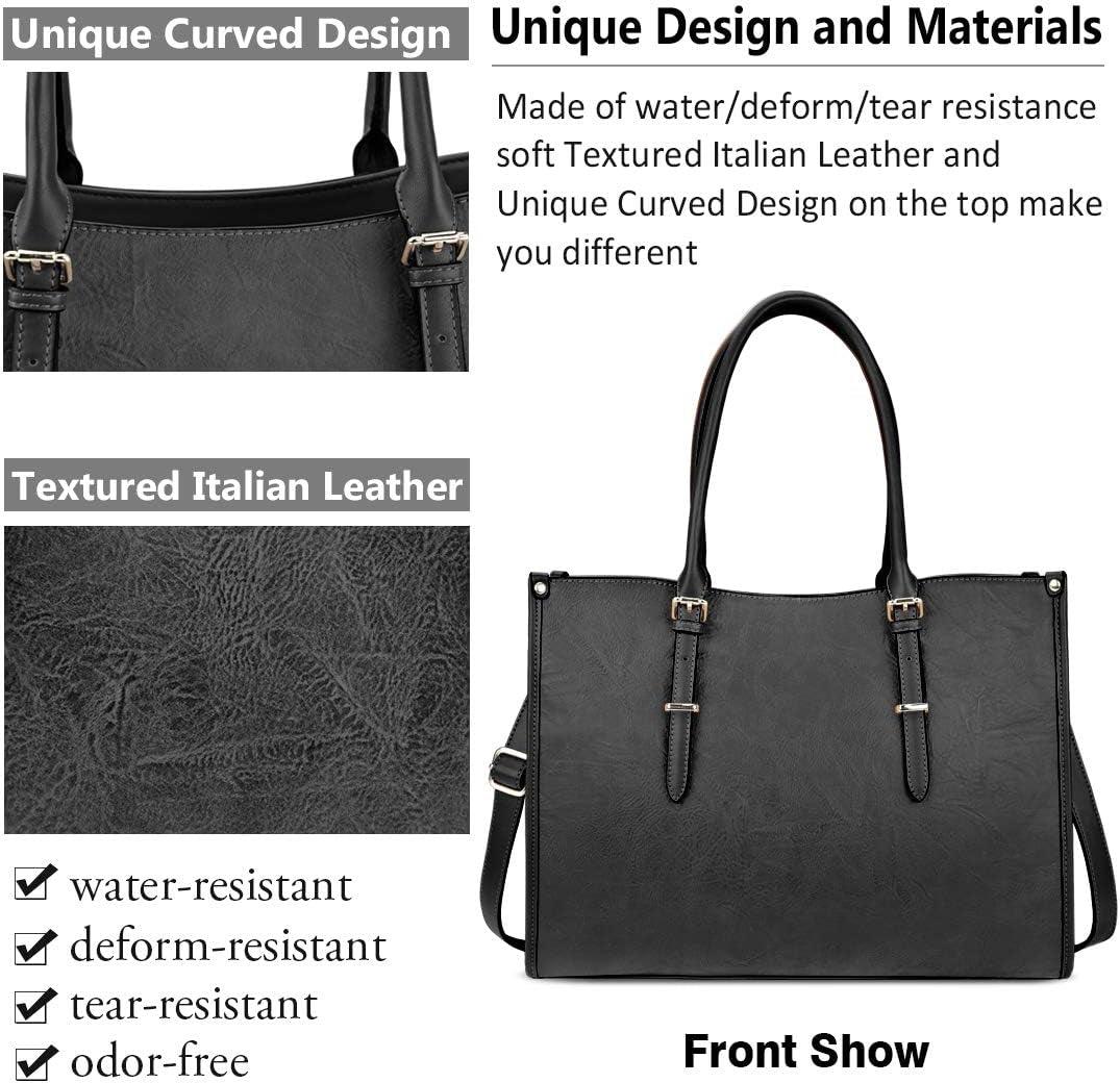 Laptop Bag 15.6 Inch Waterproof Lightweight Leather Laptop Tote Bag Womens Professional Business Office Work Bag Briefcase Computer Shoulder Handbag Black