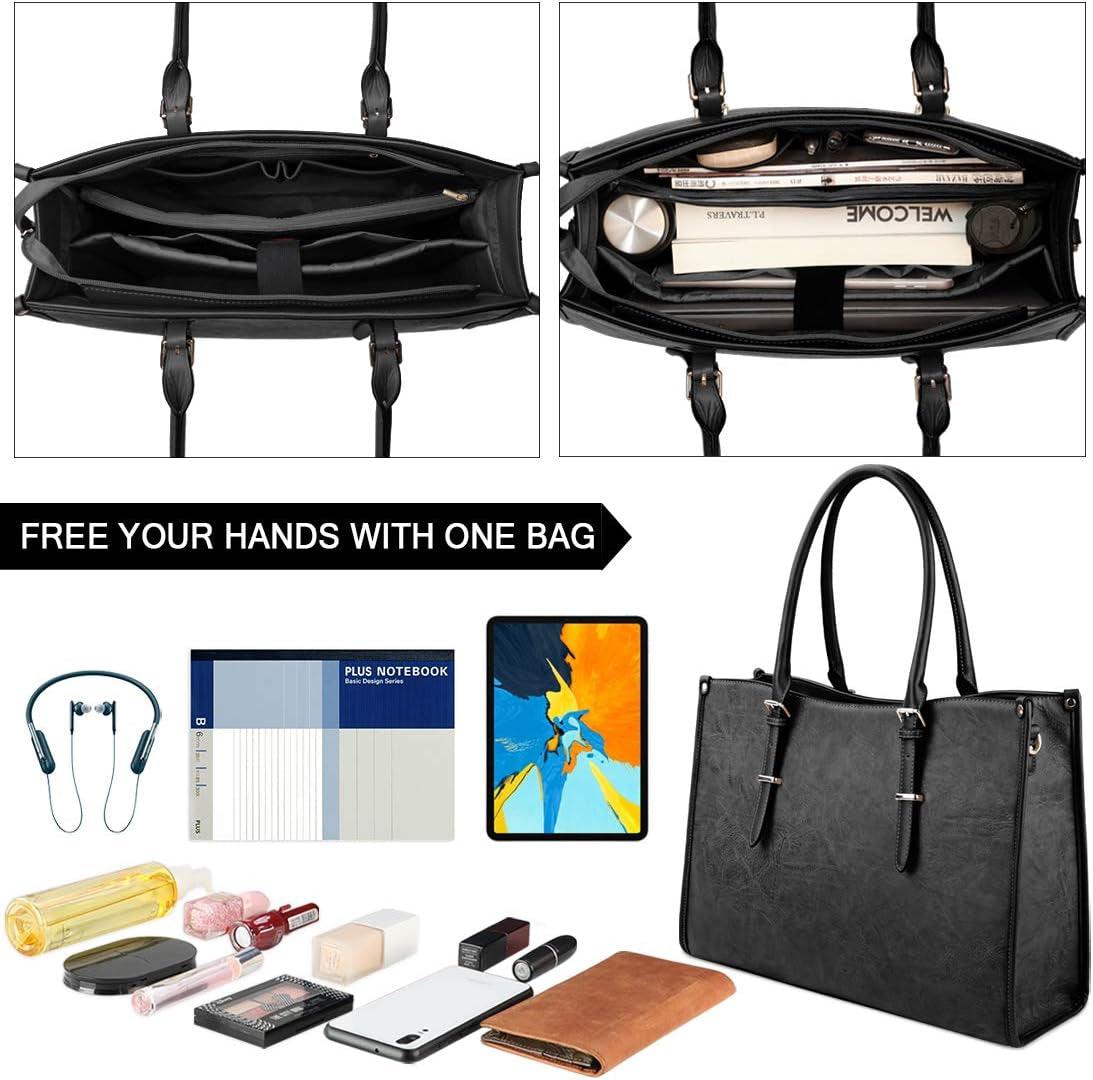 Laptop Bag 15.6 Inch Waterproof Lightweight Leather Laptop Tote Bag Womens Professional Business Office Work Bag Briefcase Computer Shoulder Handbag Black