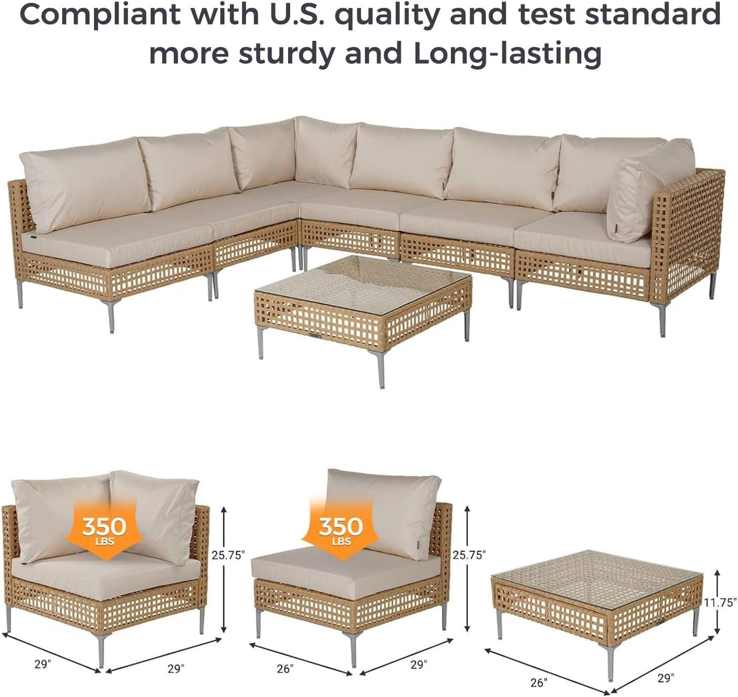 7-Piece Wicker Patio Furniture Set, Boho Outdoor Conversation Set