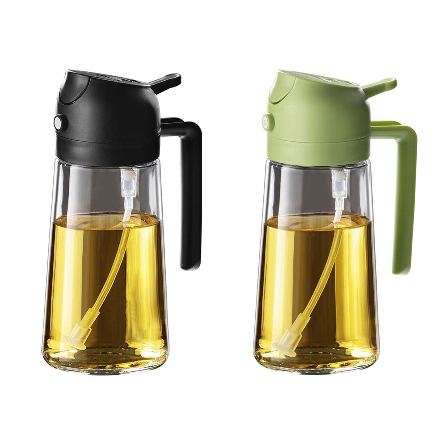 TrendPlain 16oz/470ml Olive Oil Sprayer for Cooking - 2 in 1 Olive Oil Dispenser for Kitchen Gadgets, Air Fryer, Salad, and BBQ - 2 Black