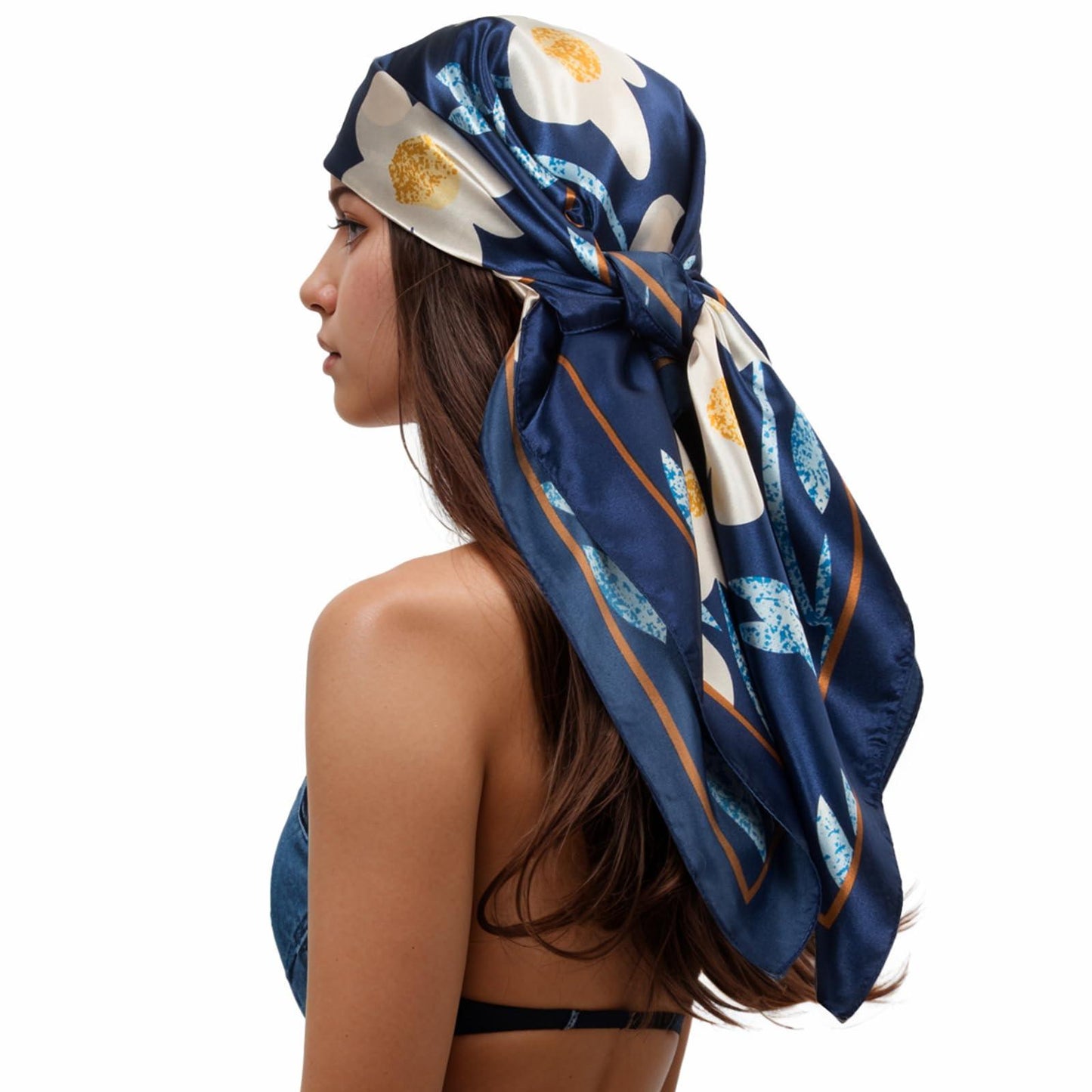 RIIQIICHY Head Scarf for Women Like Silk Scarf Hair Scarf Printed Square Scarf Bandanas for Women 35 Inches