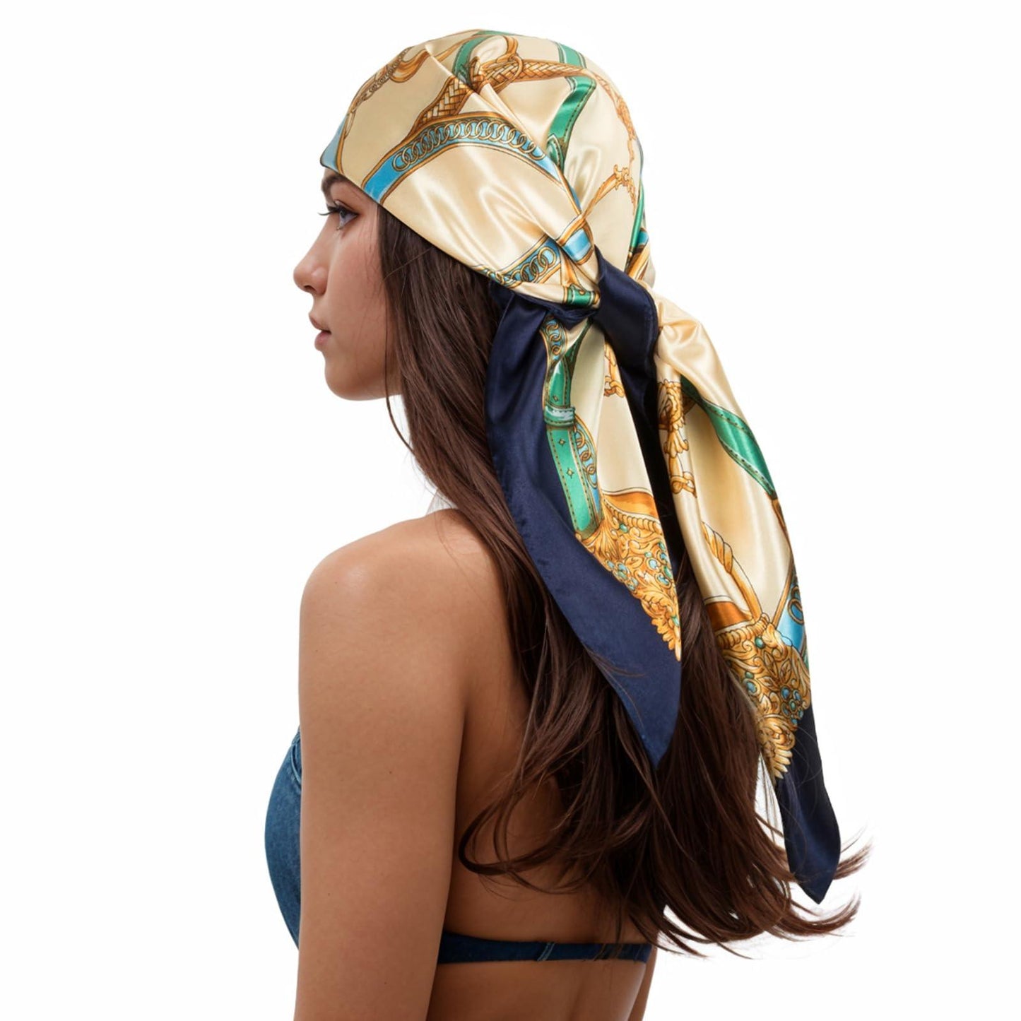 RIIQIICHY Head Scarf for Women Like Silk Scarf Hair Scarf Printed Square Scarf Bandanas for Women 35 Inches