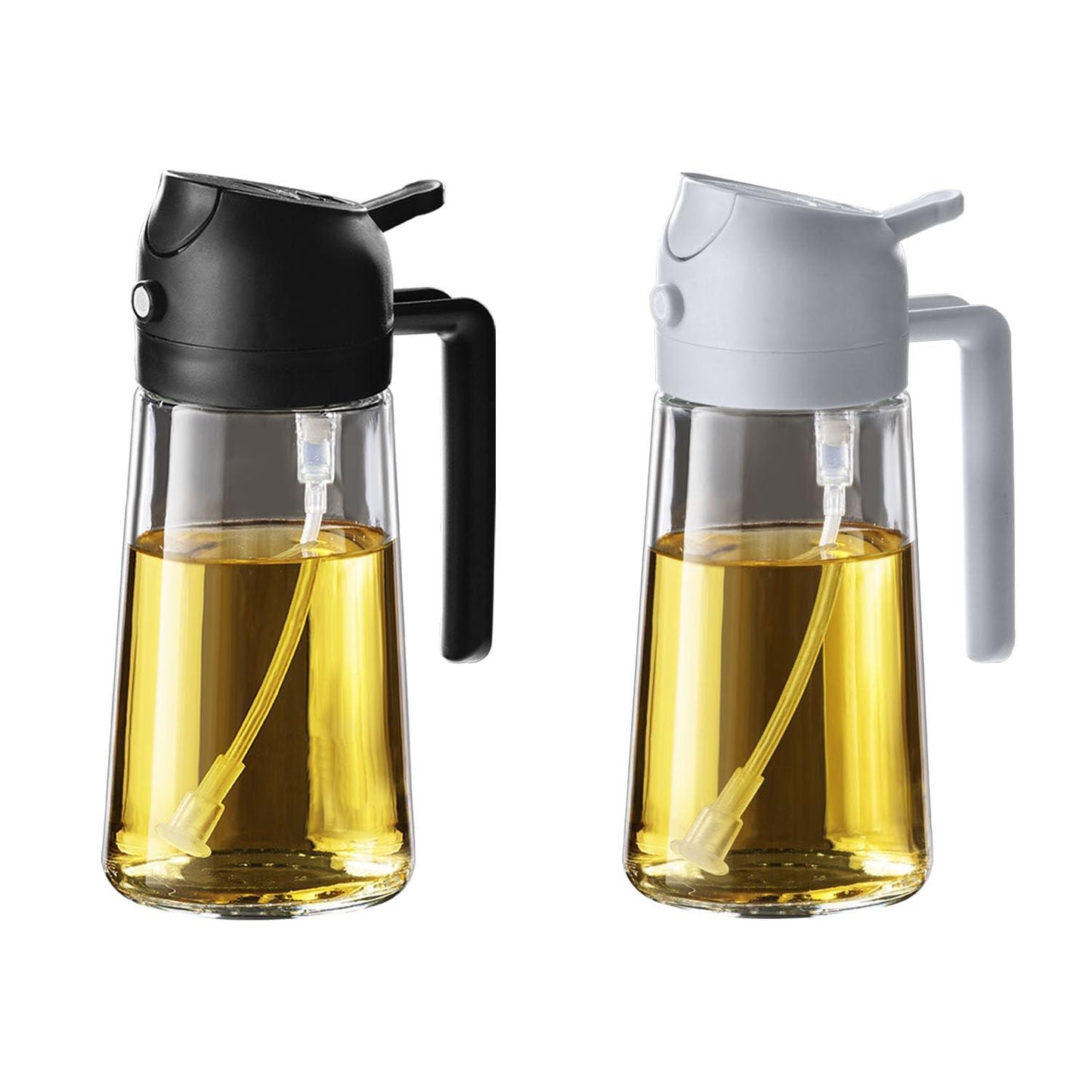 TrendPlain 16oz/470ml Olive Oil Sprayer for Cooking - 2 in 1 Olive Oil Dispenser for Kitchen Gadgets, Air Fryer, Salad, and BBQ - 2 Black