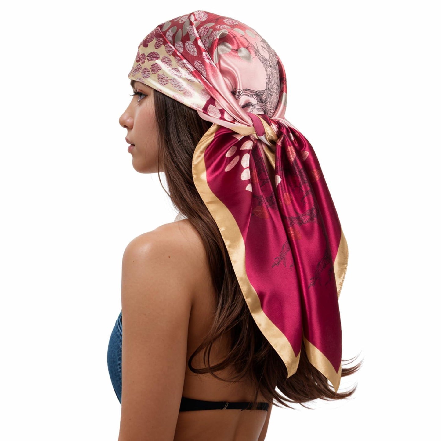 RIIQIICHY Head Scarf for Women Like Silk Scarf Hair Scarf Printed Square Scarf Bandanas for Women 35 Inches