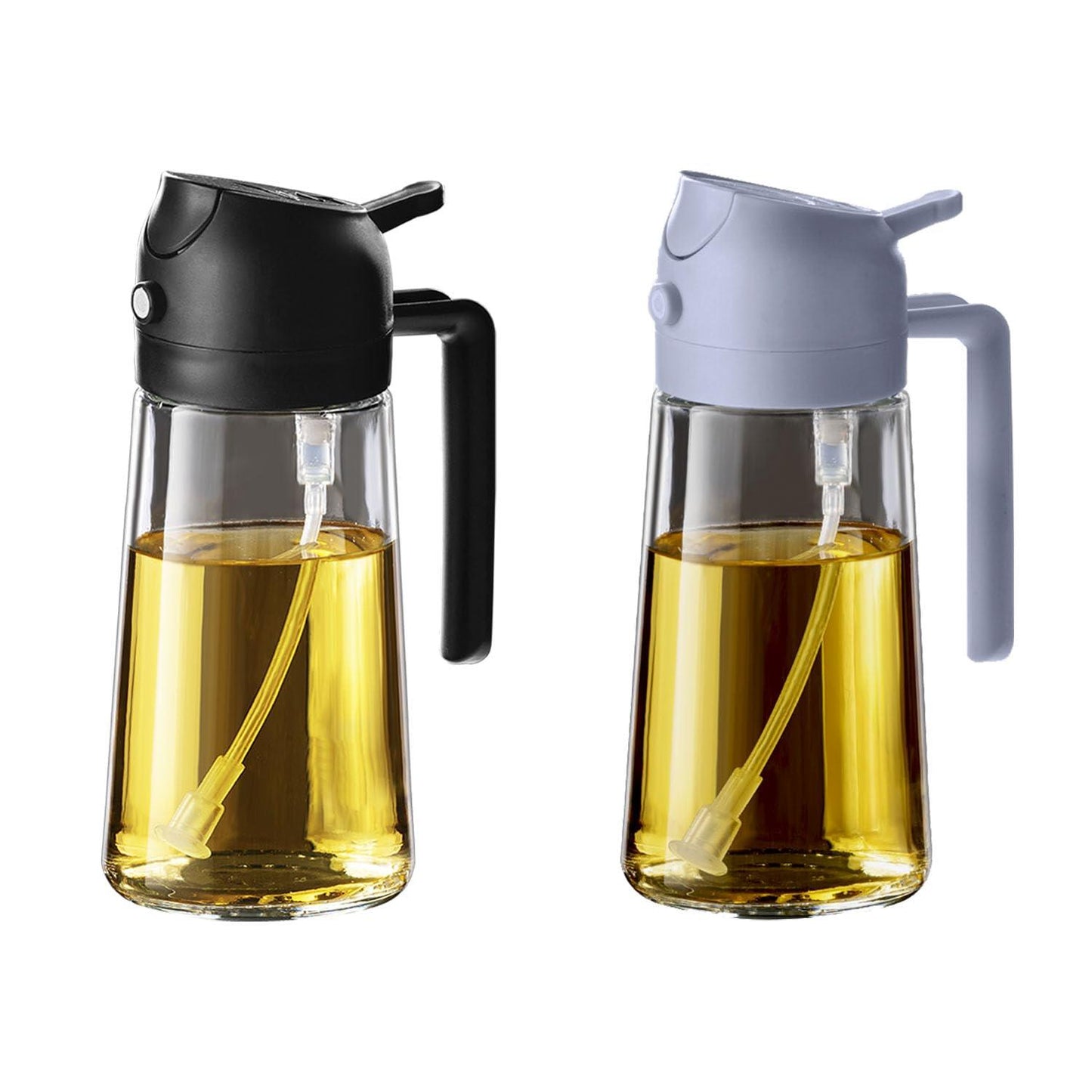 TrendPlain 16oz/470ml Olive Oil Sprayer for Cooking - 2 in 1 Olive Oil Dispenser for Kitchen Gadgets, Air Fryer, Salad, and BBQ - 2 Black