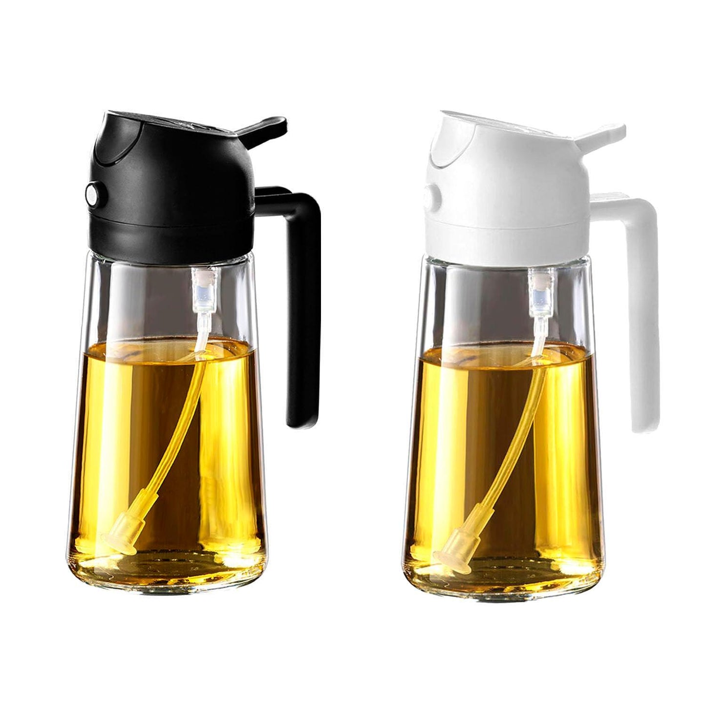 TrendPlain 16oz/470ml Olive Oil Sprayer for Cooking - 2 in 1 Olive Oil Dispenser for Kitchen Gadgets, Air Fryer, Salad, and BBQ - 2 Black