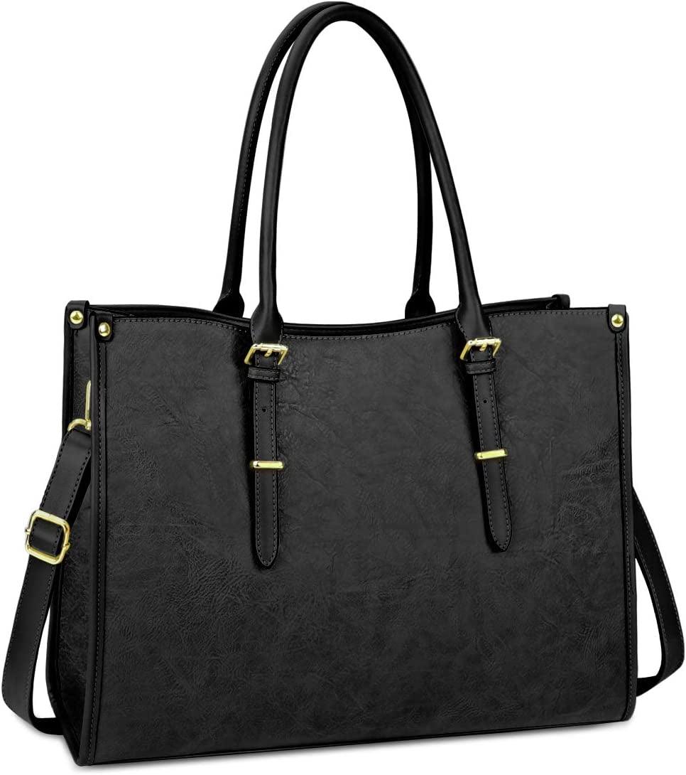 Laptop Bag 15.6 Inch Waterproof Lightweight Leather Laptop Tote Bag Womens Professional Business Office Work Bag Briefcase Computer Shoulder Handbag Black