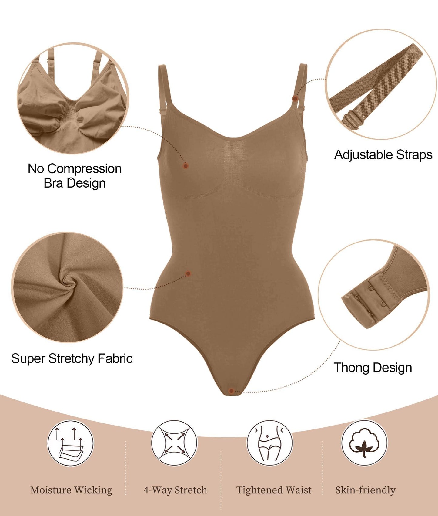 SHAPERX Women's Shapewear Bodysuit Tummy Control Body Shaper Seamless Sculpting Snatched Waist Body Suit