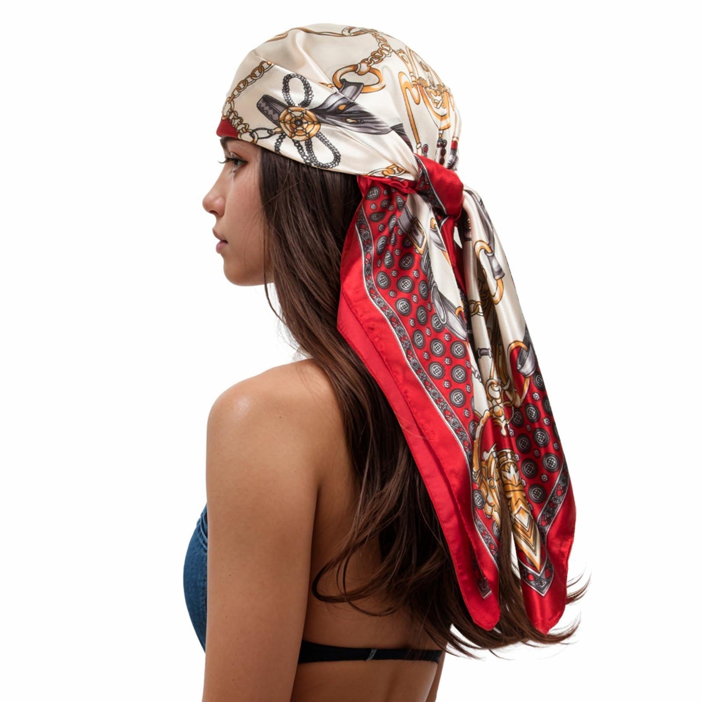 RIIQIICHY Head Scarf for Women Like Silk Scarf Hair Scarf Printed Square Scarf Bandanas for Women 35 Inches