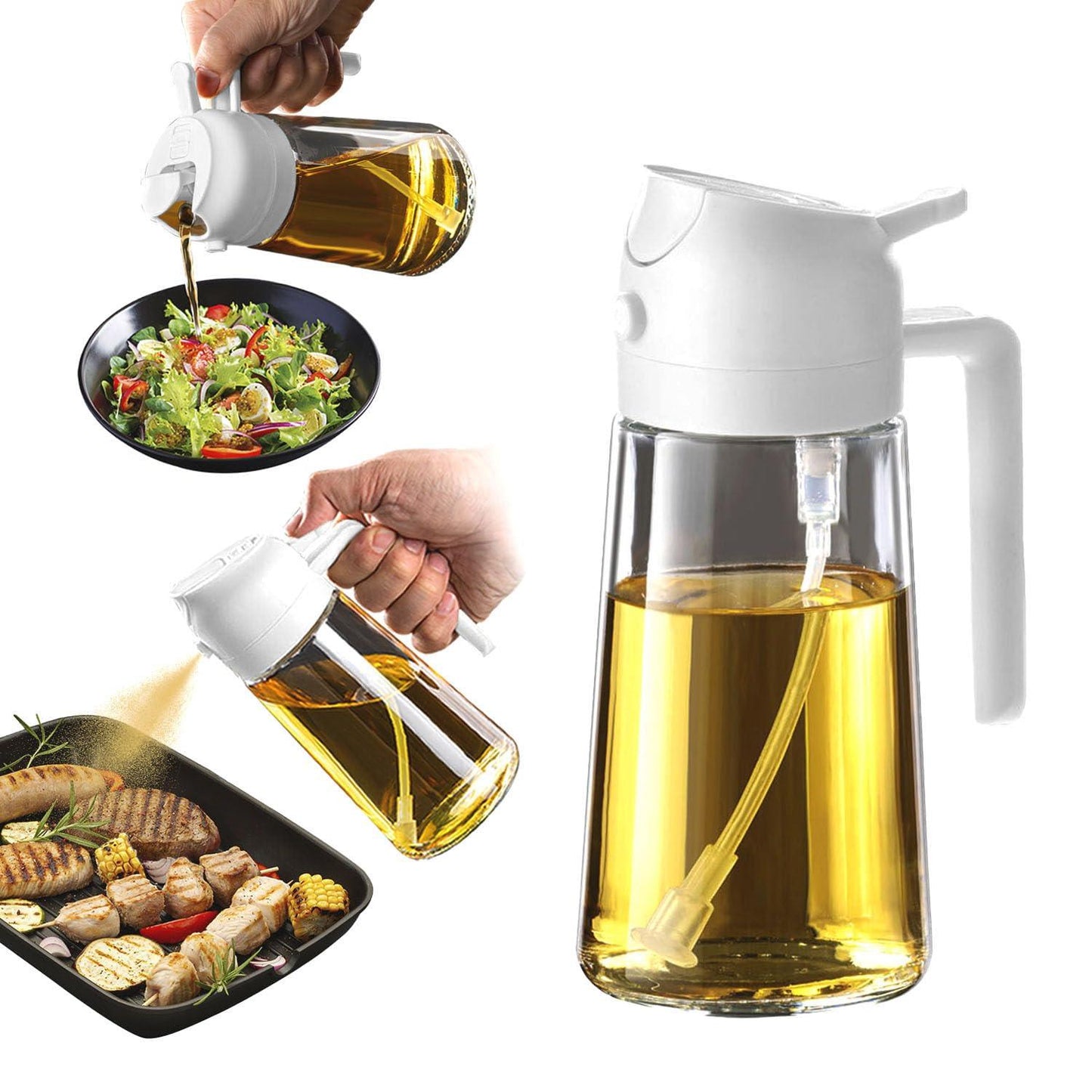 TrendPlain 16oz/470ml Olive Oil Sprayer for Cooking - 2 in 1 Olive Oil Dispenser for Kitchen Gadgets, Air Fryer, Salad, and BBQ - 2 Black