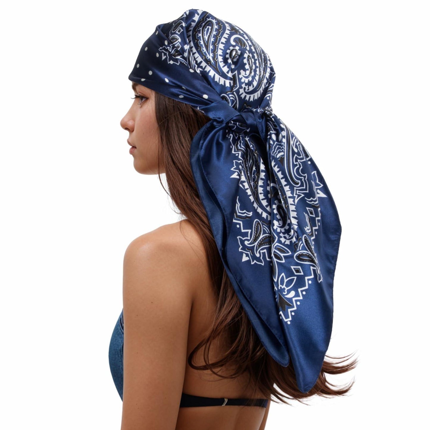 RIIQIICHY Head Scarf for Women Like Silk Scarf Hair Scarf Printed Square Scarf Bandanas for Women 35 Inches