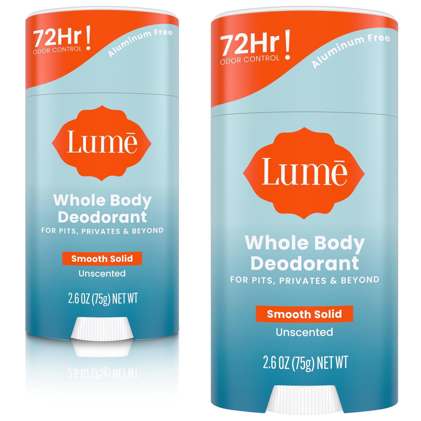 Lume Whole Body Deodorant - Smooth Solid Stick - 72 Hour Odor Control - Aluminum Free, Baking Soda Free and Skin Safe - 2.6 Ounce (Pack of 2) (Clean Tangerine)