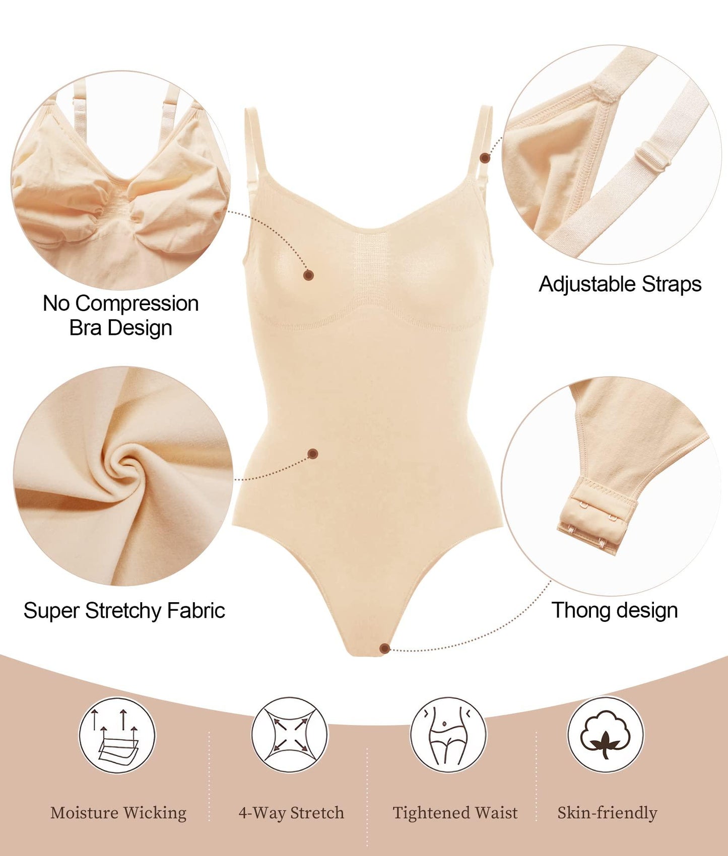 SHAPERX Women's Shapewear Bodysuit Tummy Control Body Shaper Seamless Sculpting Snatched Waist Body Suit