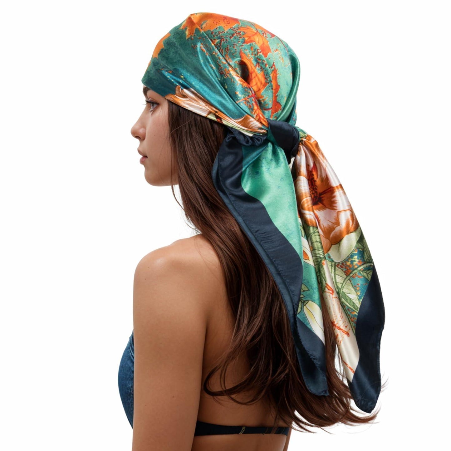 RIIQIICHY Head Scarf for Women Like Silk Scarf Hair Scarf Printed Square Scarf Bandanas for Women 35 Inches