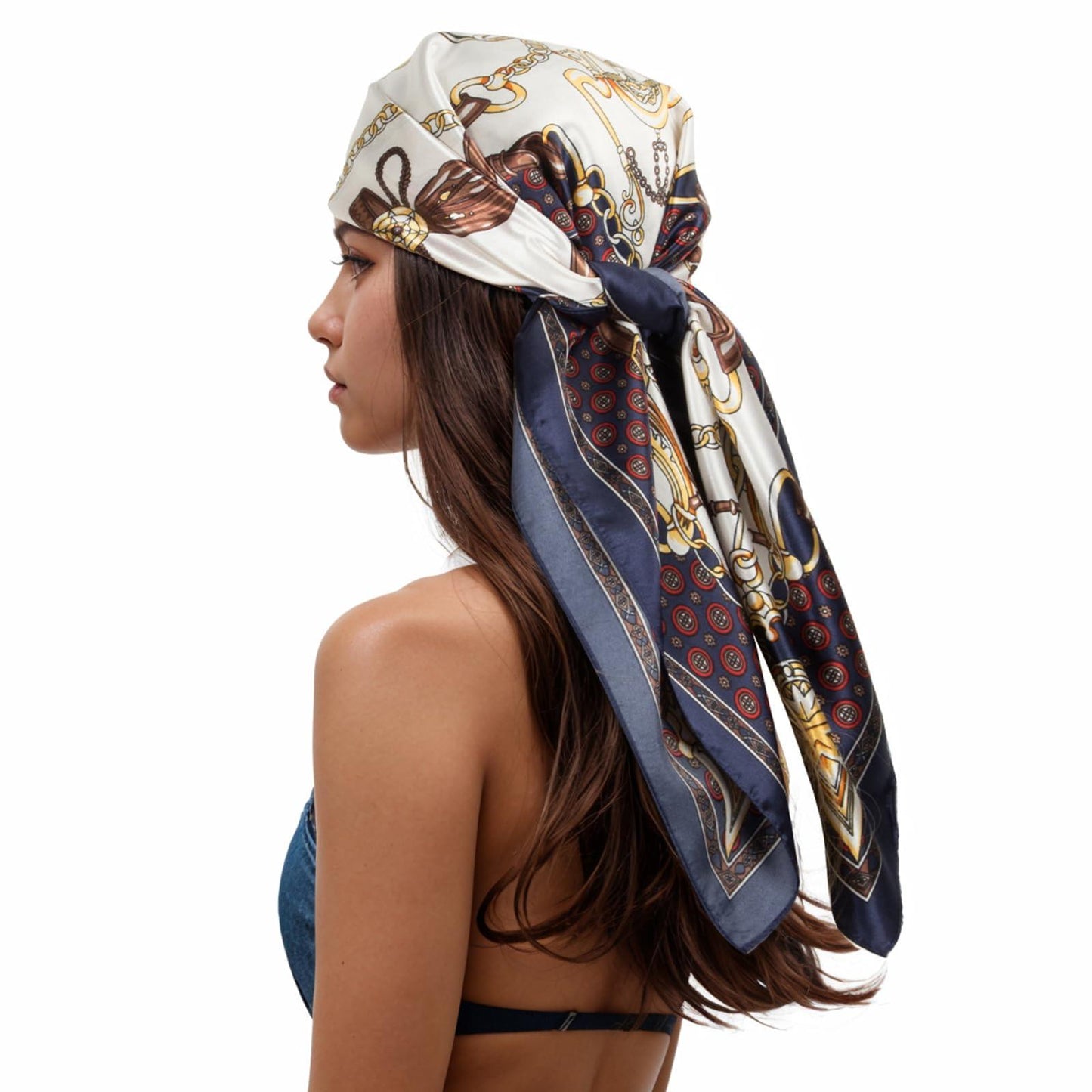 RIIQIICHY Head Scarf for Women Like Silk Scarf Hair Scarf Printed Square Scarf Bandanas for Women 35 Inches