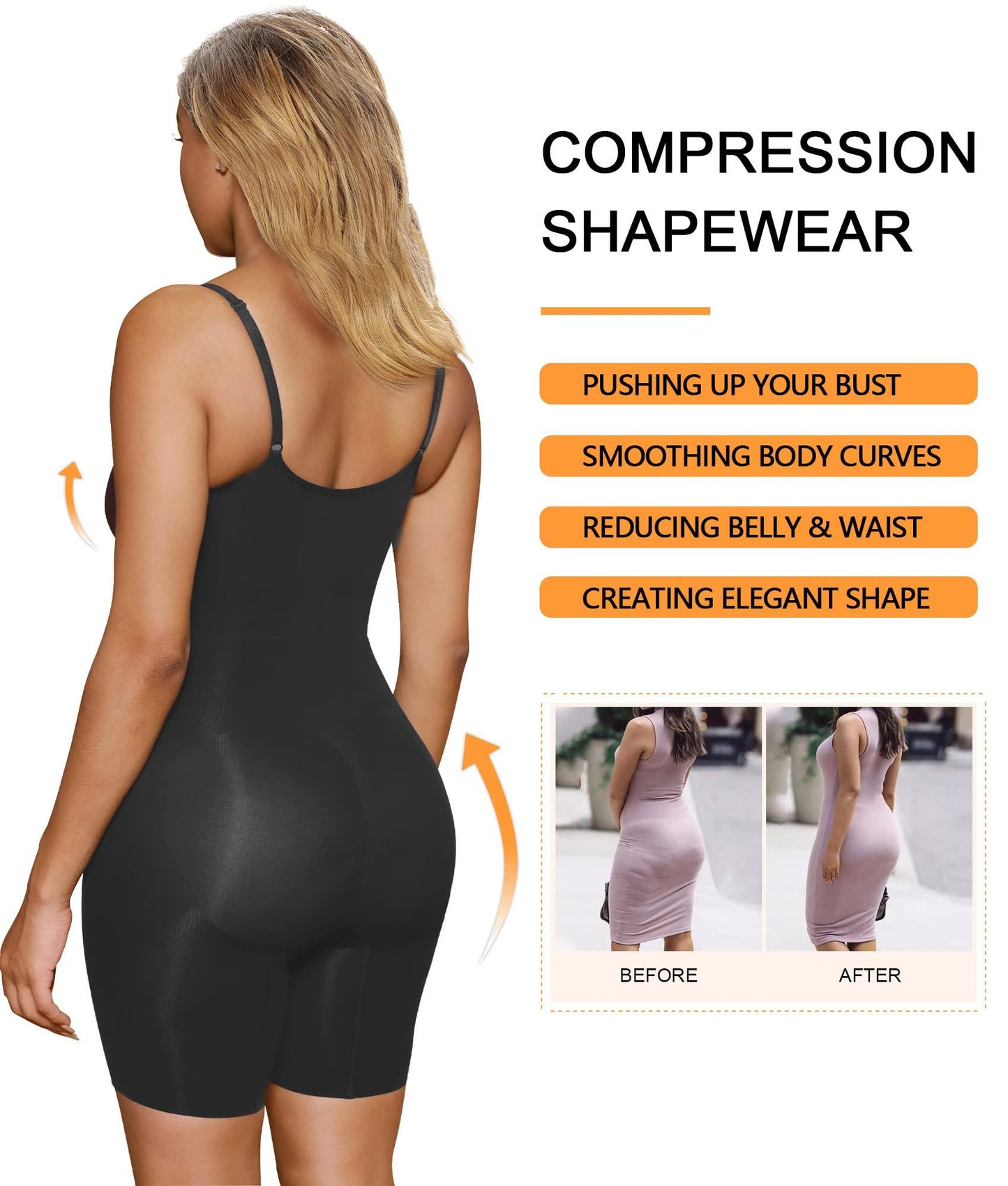 SHAPERX Women's Shapewear Bodysuit Tummy Control Body Shaper Seamless Sculpting Snatched Waist Body Suit