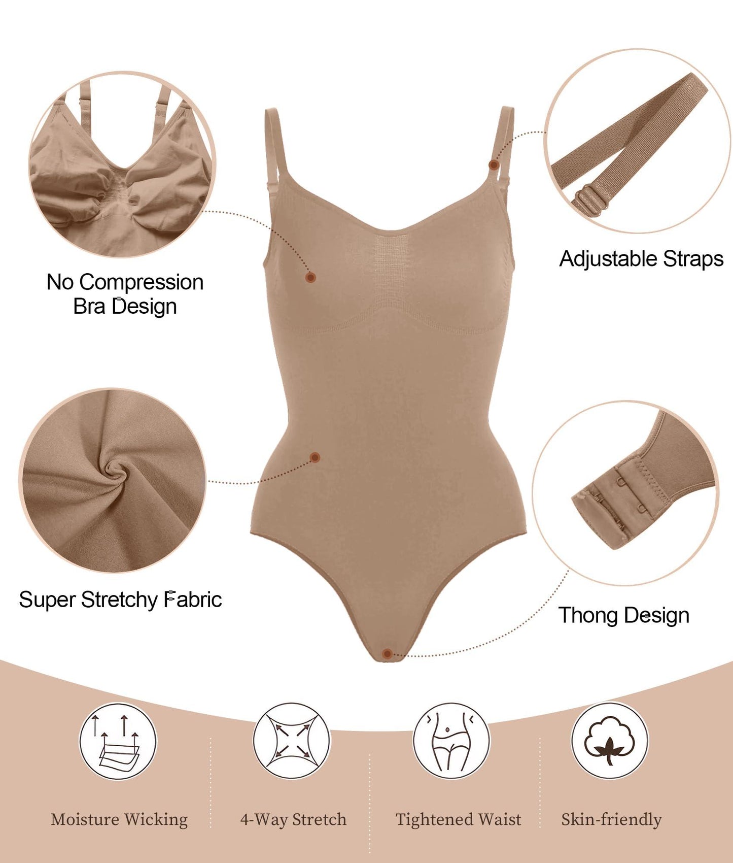 SHAPERX Women's Shapewear Bodysuit Tummy Control Body Shaper Seamless Sculpting Snatched Waist Body Suit