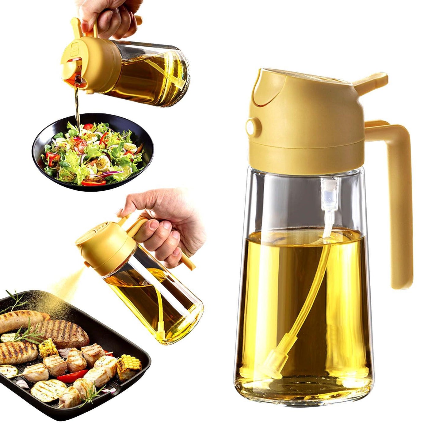 TrendPlain 16oz/470ml Olive Oil Sprayer for Cooking - 2 in 1 Olive Oil Dispenser for Kitchen Gadgets, Air Fryer, Salad, and BBQ - 2 Black