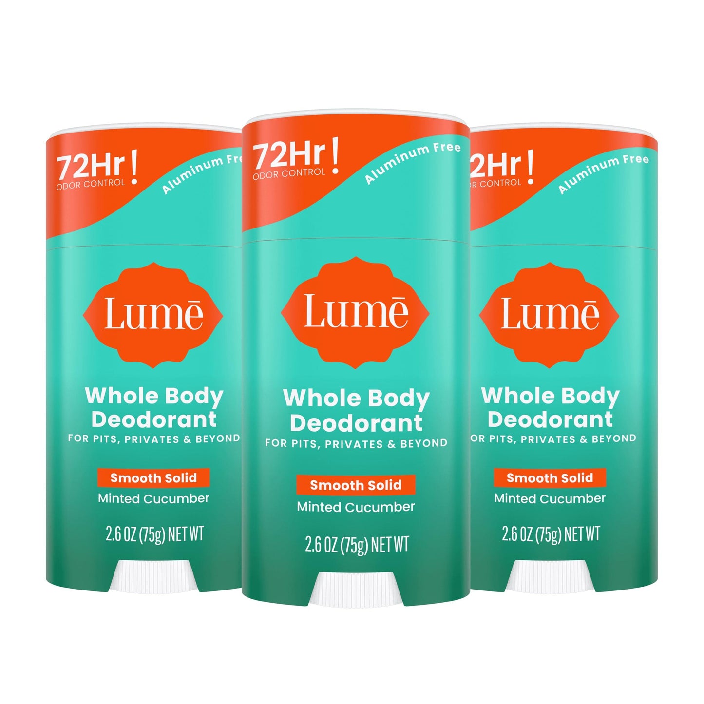 Lume Whole Body Deodorant - Smooth Solid Stick - 72 Hour Odor Control - Aluminum Free, Baking Soda Free and Skin Safe - 2.6 Ounce (Pack of 2) (Clean Tangerine)