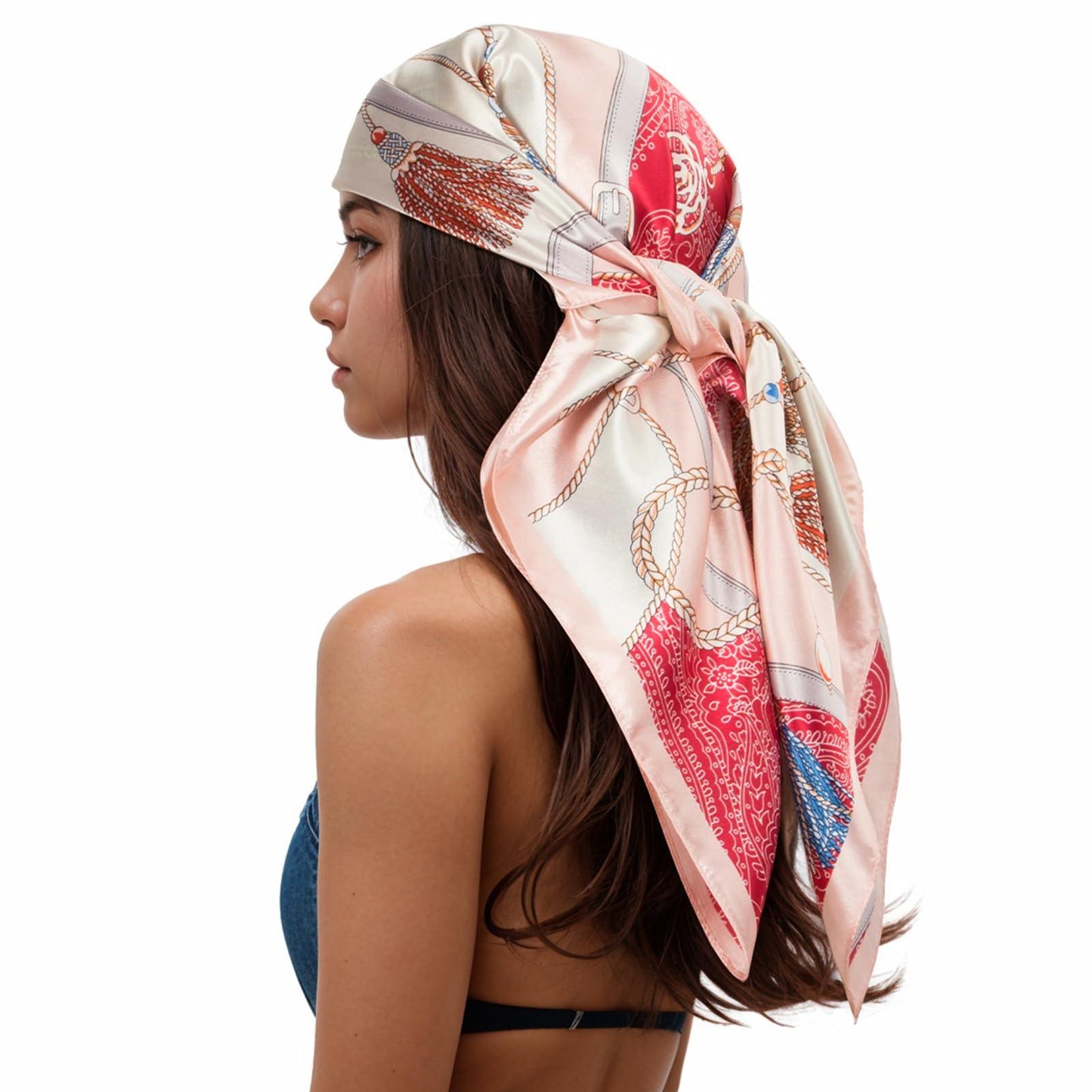 RIIQIICHY Head Scarf for Women Like Silk Scarf Hair Scarf Printed Square Scarf Bandanas for Women 35 Inches