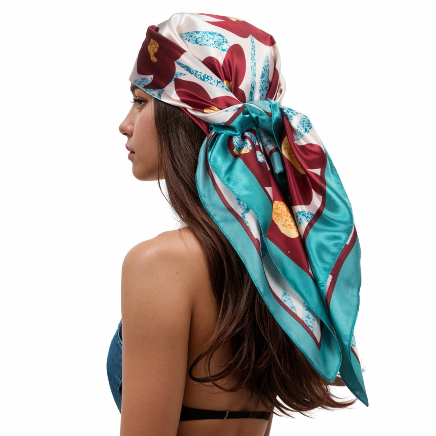 RIIQIICHY Head Scarf for Women Like Silk Scarf Hair Scarf Printed Square Scarf Bandanas for Women 35 Inches