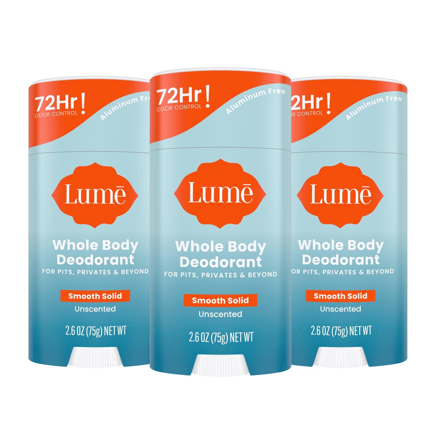 Lume Whole Body Deodorant - Smooth Solid Stick - 72 Hour Odor Control - Aluminum Free, Baking Soda Free and Skin Safe - 2.6 Ounce (Pack of 2) (Clean Tangerine)