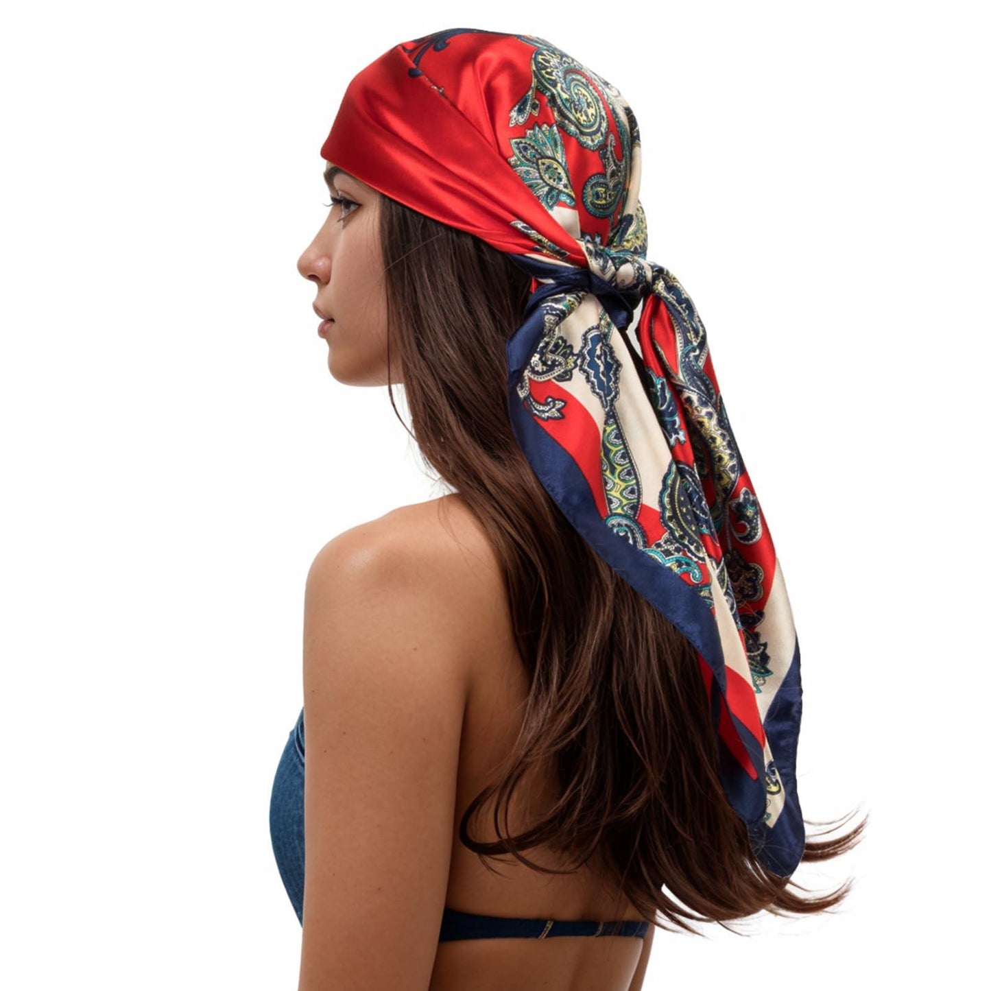 RIIQIICHY Head Scarf for Women Like Silk Scarf Hair Scarf Printed Square Scarf Bandanas for Women 35 Inches