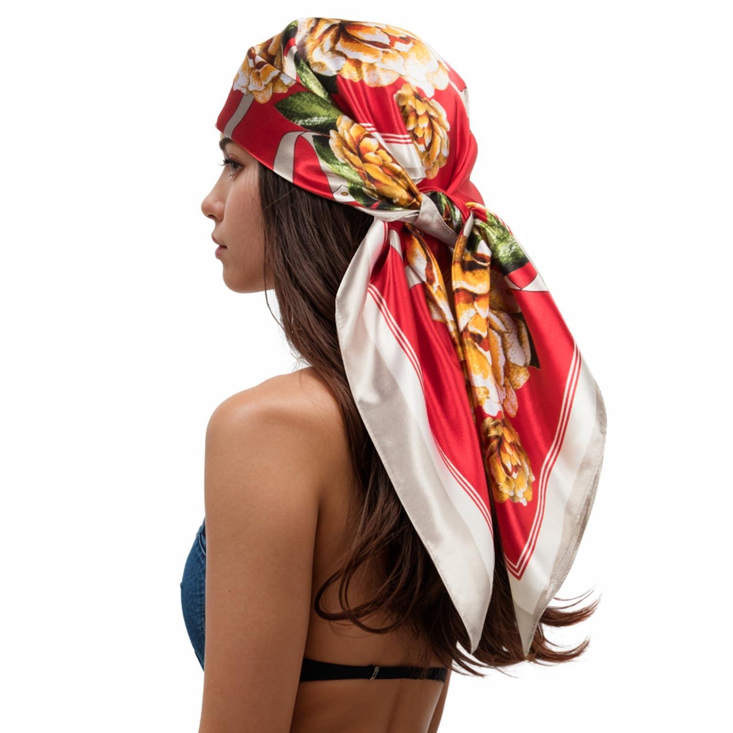 RIIQIICHY Head Scarf for Women Like Silk Scarf Hair Scarf Printed Square Scarf Bandanas for Women 35 Inches