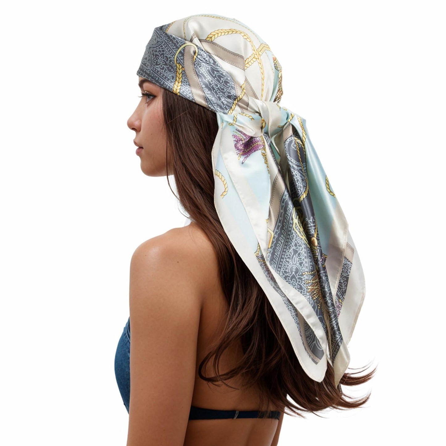 RIIQIICHY Head Scarf for Women Like Silk Scarf Hair Scarf Printed Square Scarf Bandanas for Women 35 Inches