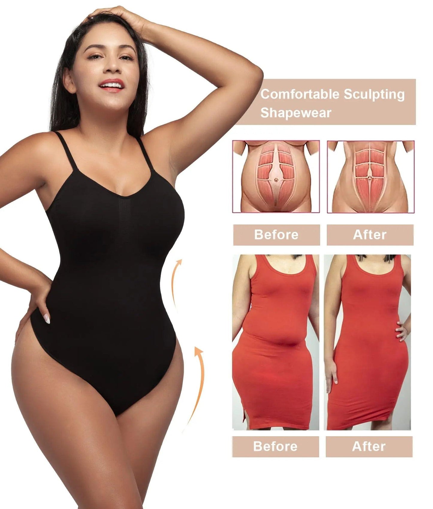 Shapewear para mujer SHAPERX Body moldeador de abdomen sin costuras con cintura ajustada 