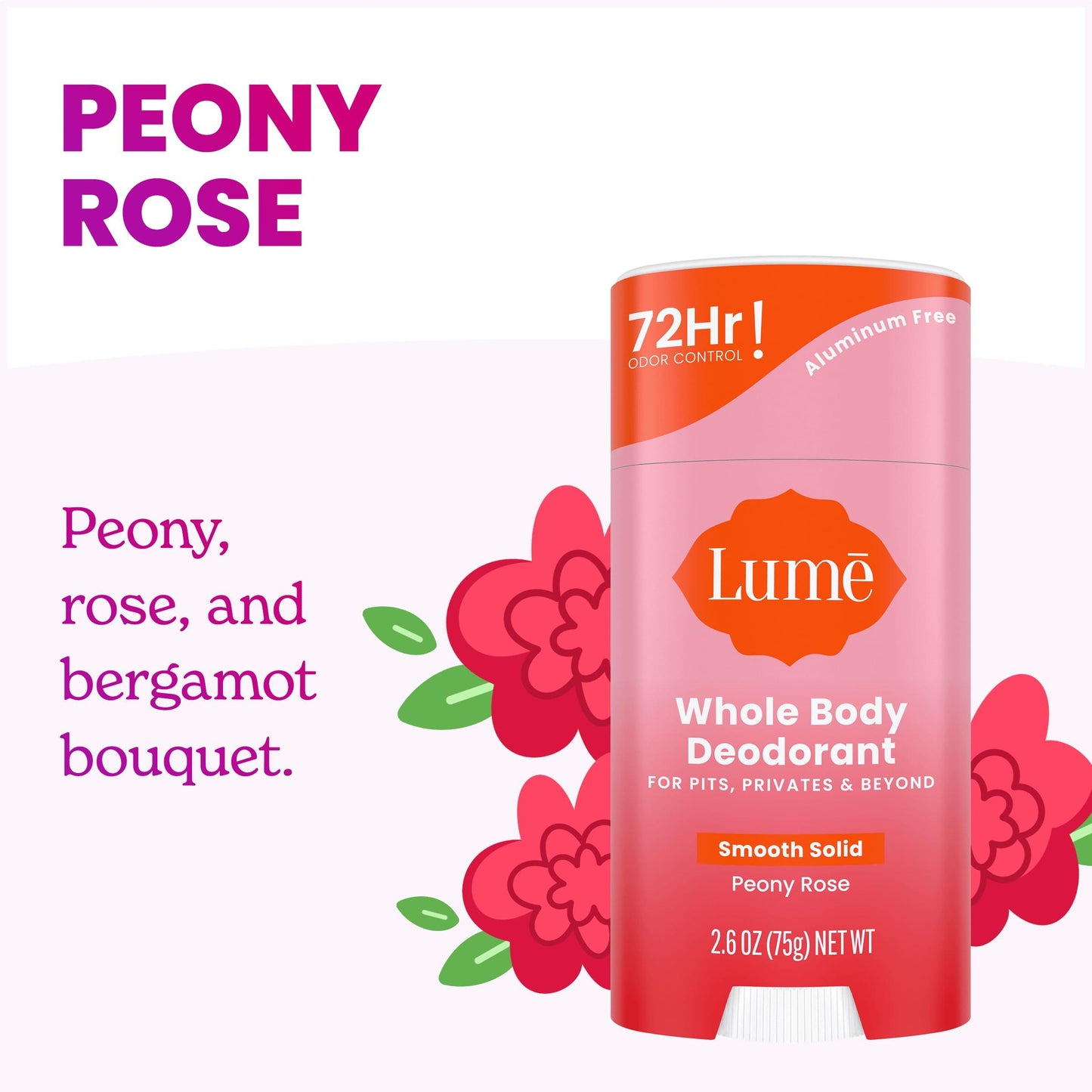 Lume Whole Body Deodorant - Smooth Solid Stick - 72 Hour Odor Control - Aluminum Free, Baking Soda Free and Skin Safe - 2.6 Ounce (Pack of 2) (Clean Tangerine)