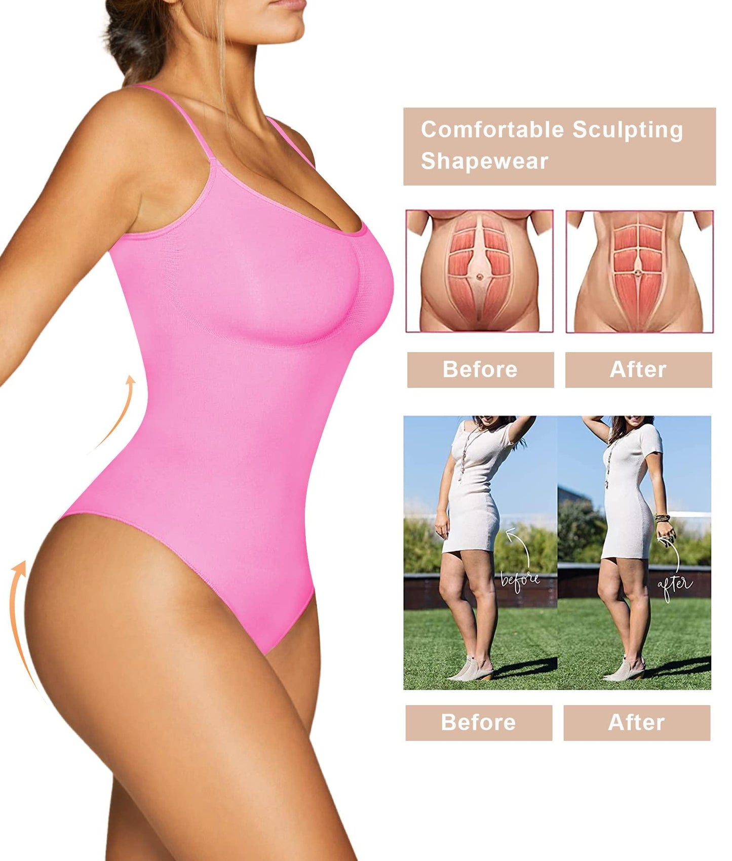 Shapewear para mujer SHAPERX Body moldeador de abdomen sin costuras con cintura ajustada 