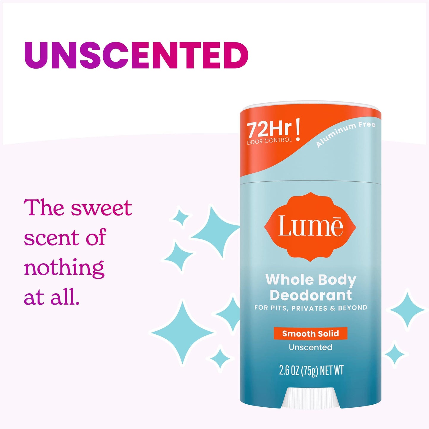 Lume Whole Body Deodorant - Smooth Solid Stick - 72 Hour Odor Control - Aluminum Free, Baking Soda Free and Skin Safe - 2.6 Ounce (Pack of 2) (Clean Tangerine)