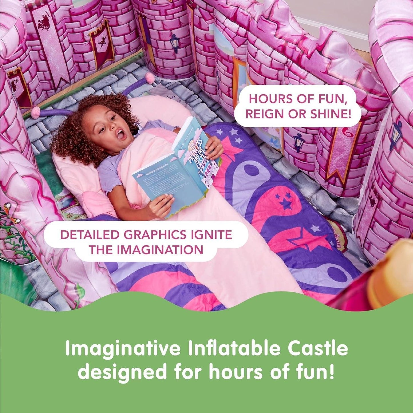 Inflatable Pink Princess Castle, Indoor Toddler Playhouse for Kids 3+,