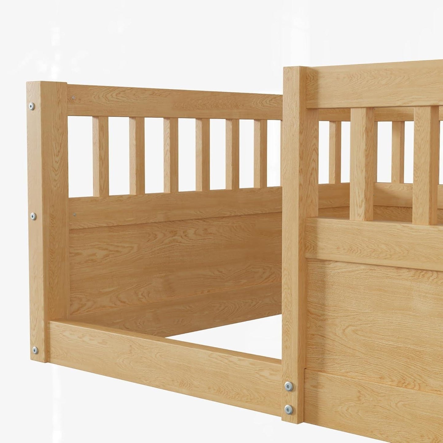 Cama de piso para niños, cama Montessori de tamaño doble con barandillas altas,