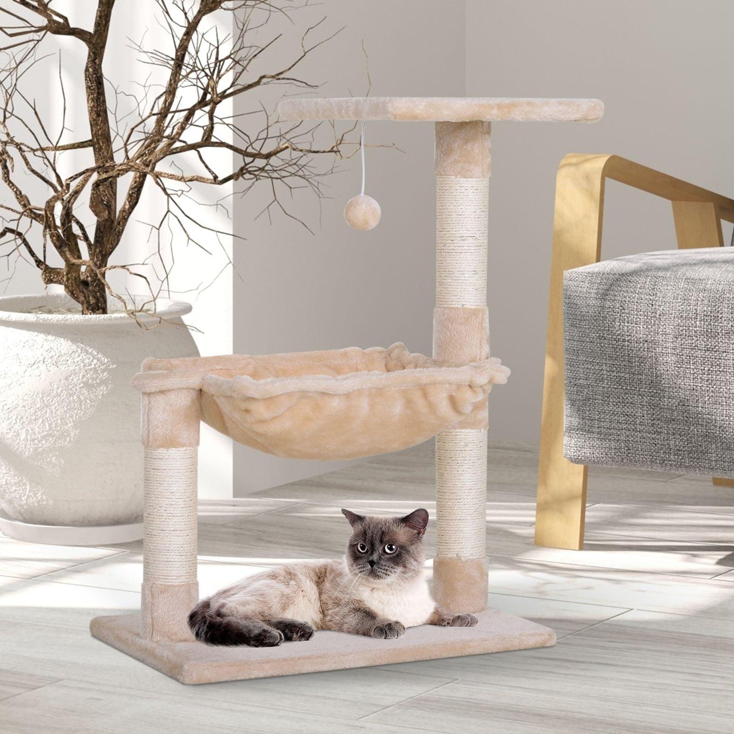 Hamaca tipo árbol para gatos PawHut con poste rascador de sisal natural