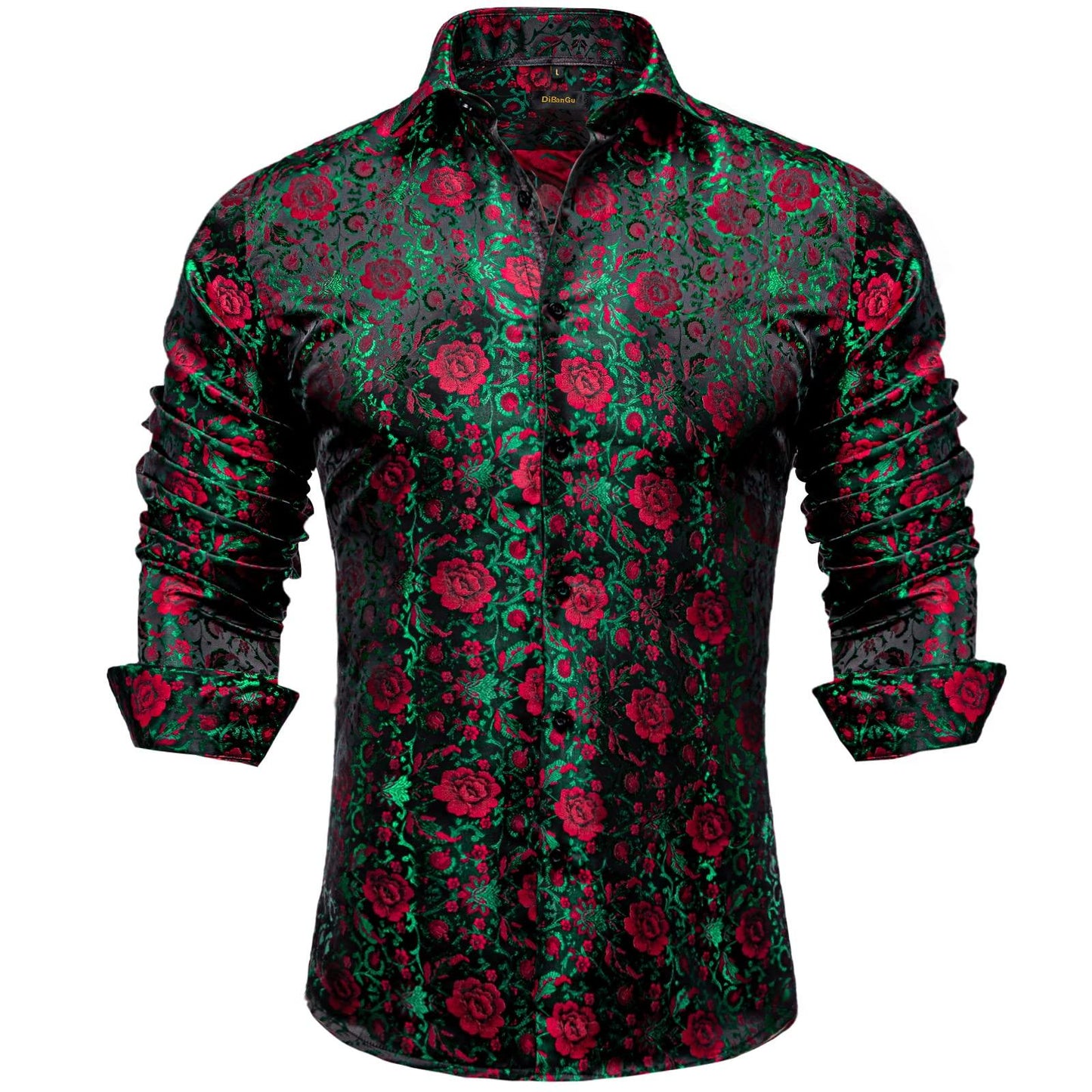 DiBanGu Mens Silk Paisley Dress Shirts,Long Sleeve Button Down Shirt Casual Regular Fit Shirt for Men Wedding Party