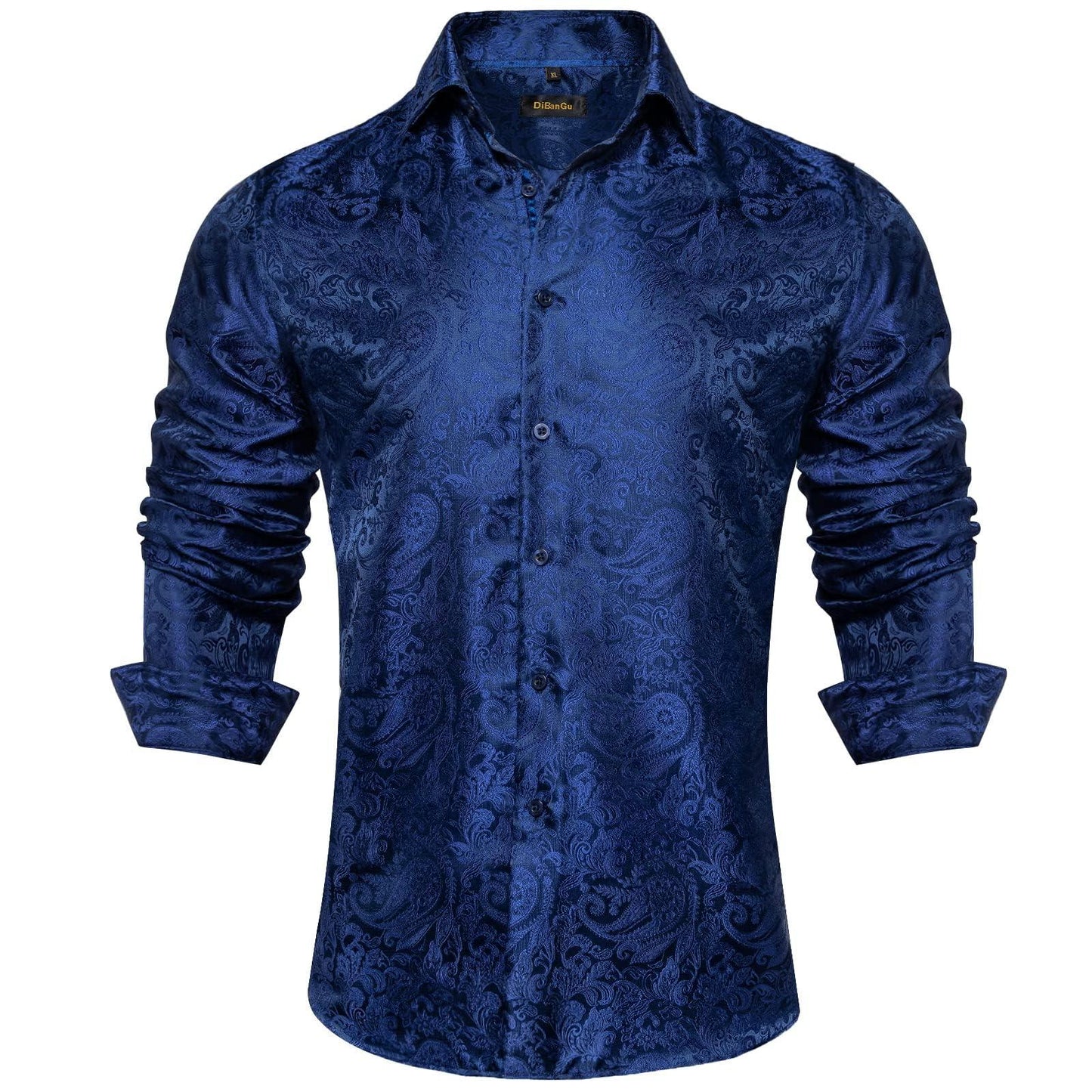 DiBanGu Mens Silk Paisley Dress Shirts,Long Sleeve Button Down Shirt Casual Regular Fit Shirt for Men Wedding Party