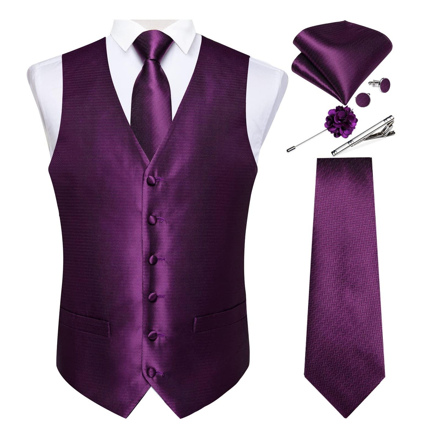 Conjunto de chaleco y corbata para hombre de DiBanGu, chaleco formal de cachemira y corbata, gemelos de bolsillo, chaleco de traje de seda para esmoquin de boda 