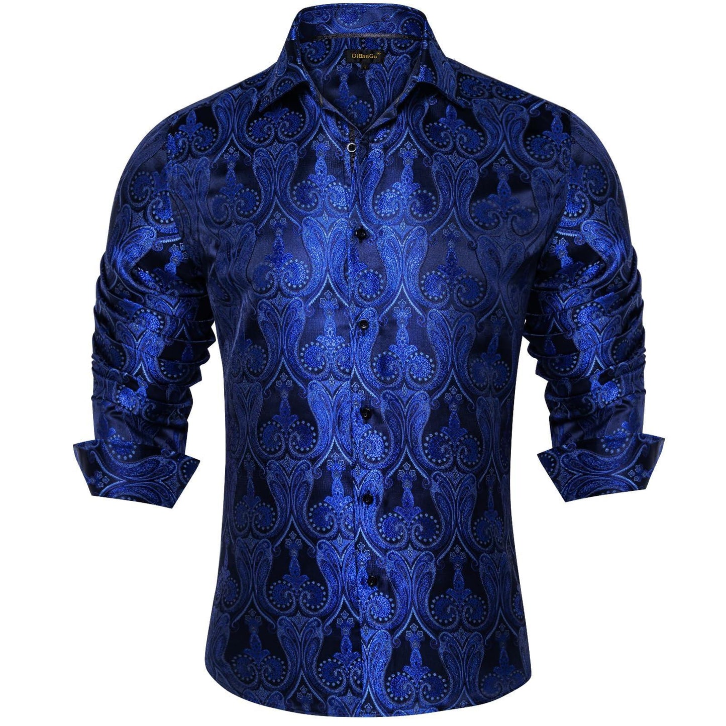 DiBanGu Mens Silk Paisley Dress Shirts,Long Sleeve Button Down Shirt Casual Regular Fit Shirt for Men Wedding Party