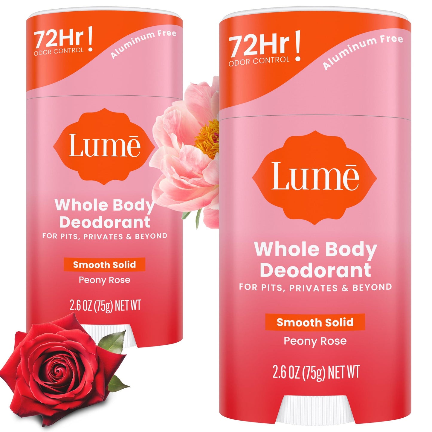 Lume Whole Body Deodorant - Smooth Solid Stick - 72 Hour Odor Control - Aluminum Free, Baking Soda Free and Skin Safe - 2.6 Ounce (Pack of 2) (Clean Tangerine)