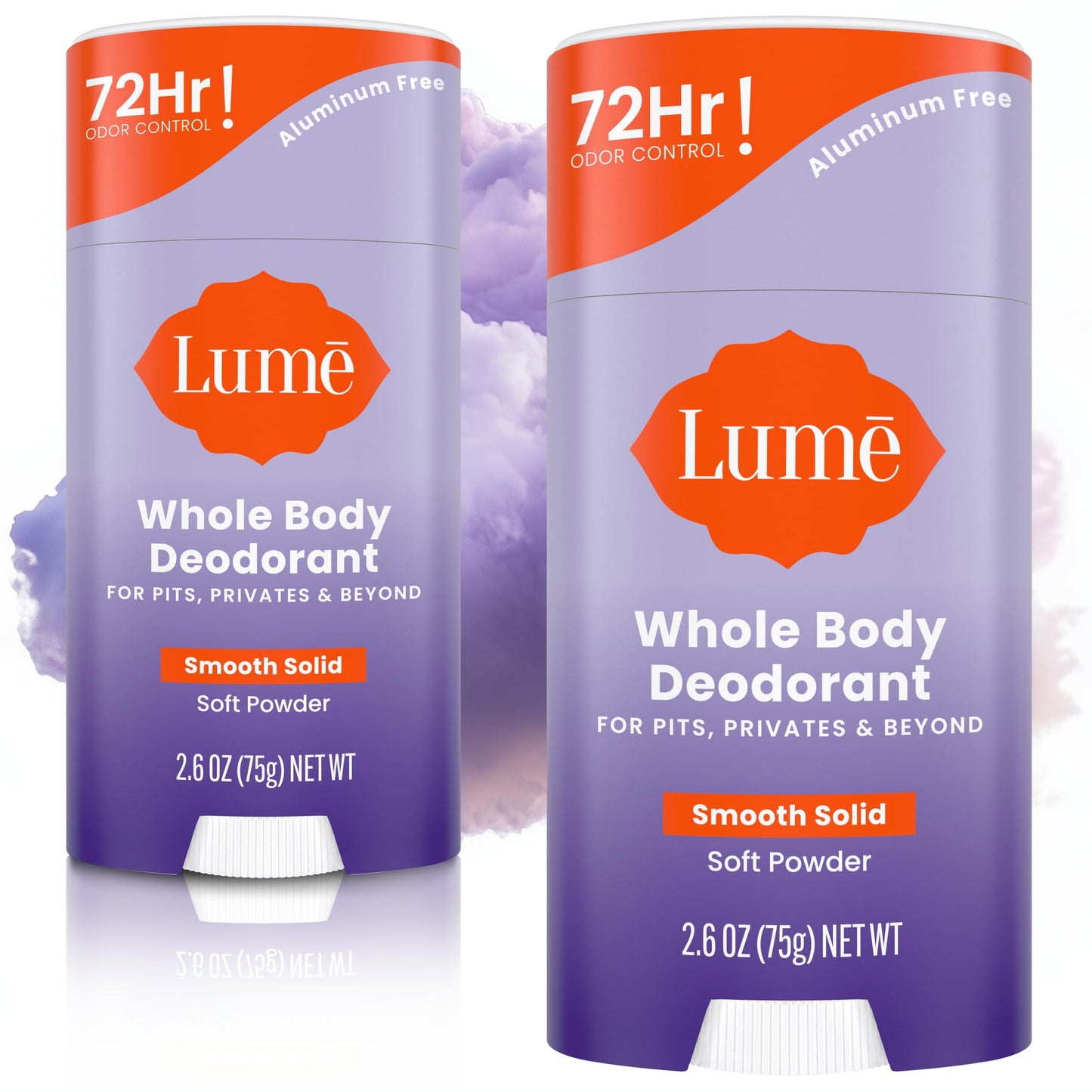 Lume Whole Body Deodorant - Smooth Solid Stick - 72 Hour Odor Control - Aluminum Free, Baking Soda Free and Skin Safe - 2.6 Ounce (Pack of 2) (Clean Tangerine)