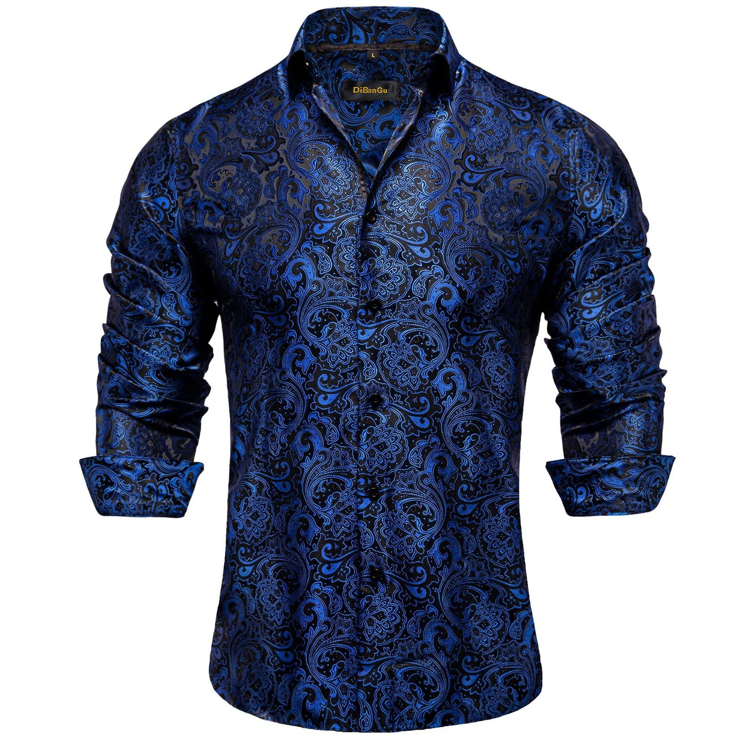 DiBanGu Mens Silk Paisley Dress Shirts,Long Sleeve Button Down Shirt Casual Regular Fit Shirt for Men Wedding Party