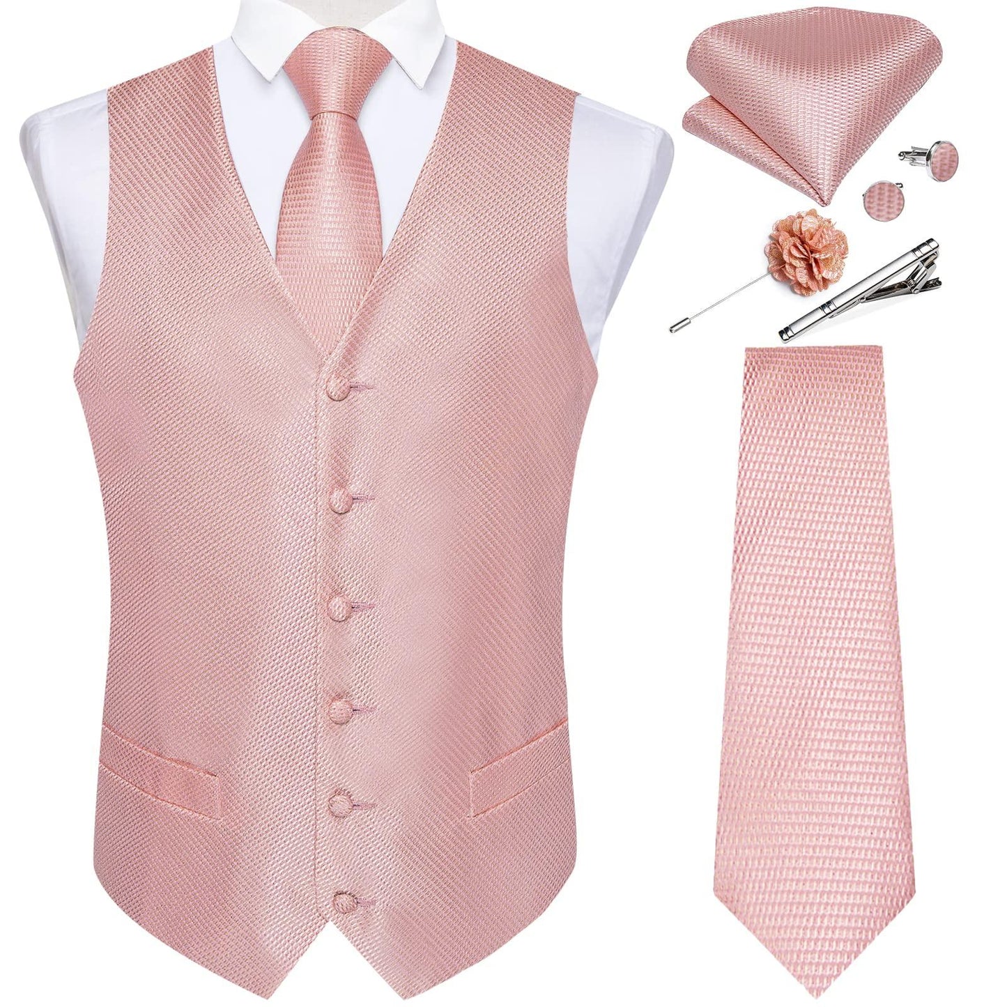 Conjunto de chaleco y corbata para hombre de DiBanGu, chaleco formal de cachemira y corbata, gemelos de bolsillo, chaleco de traje de seda para esmoquin de boda 