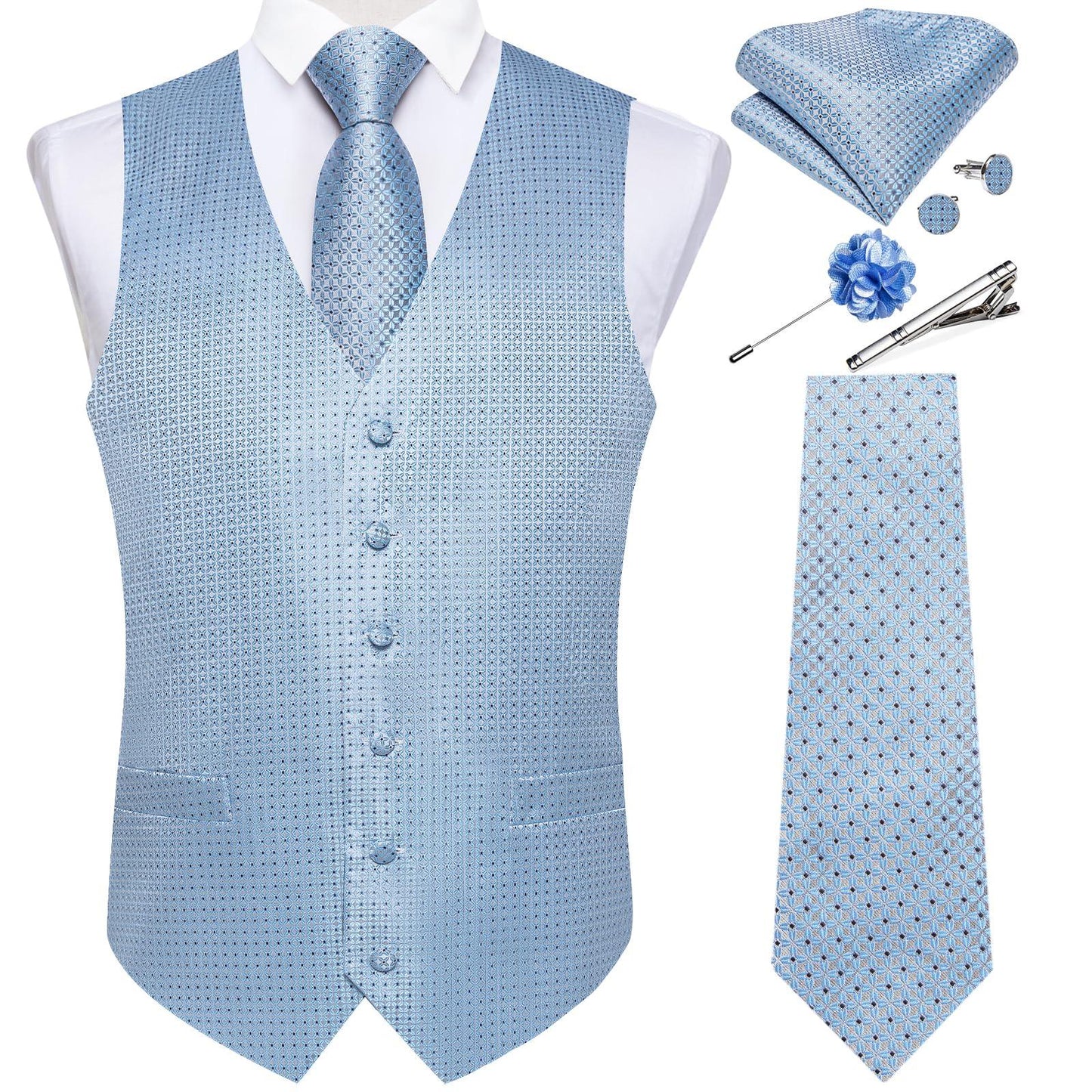 Conjunto de chaleco y corbata para hombre de DiBanGu, chaleco formal de cachemira y corbata, gemelos de bolsillo, chaleco de traje de seda para esmoquin de boda 