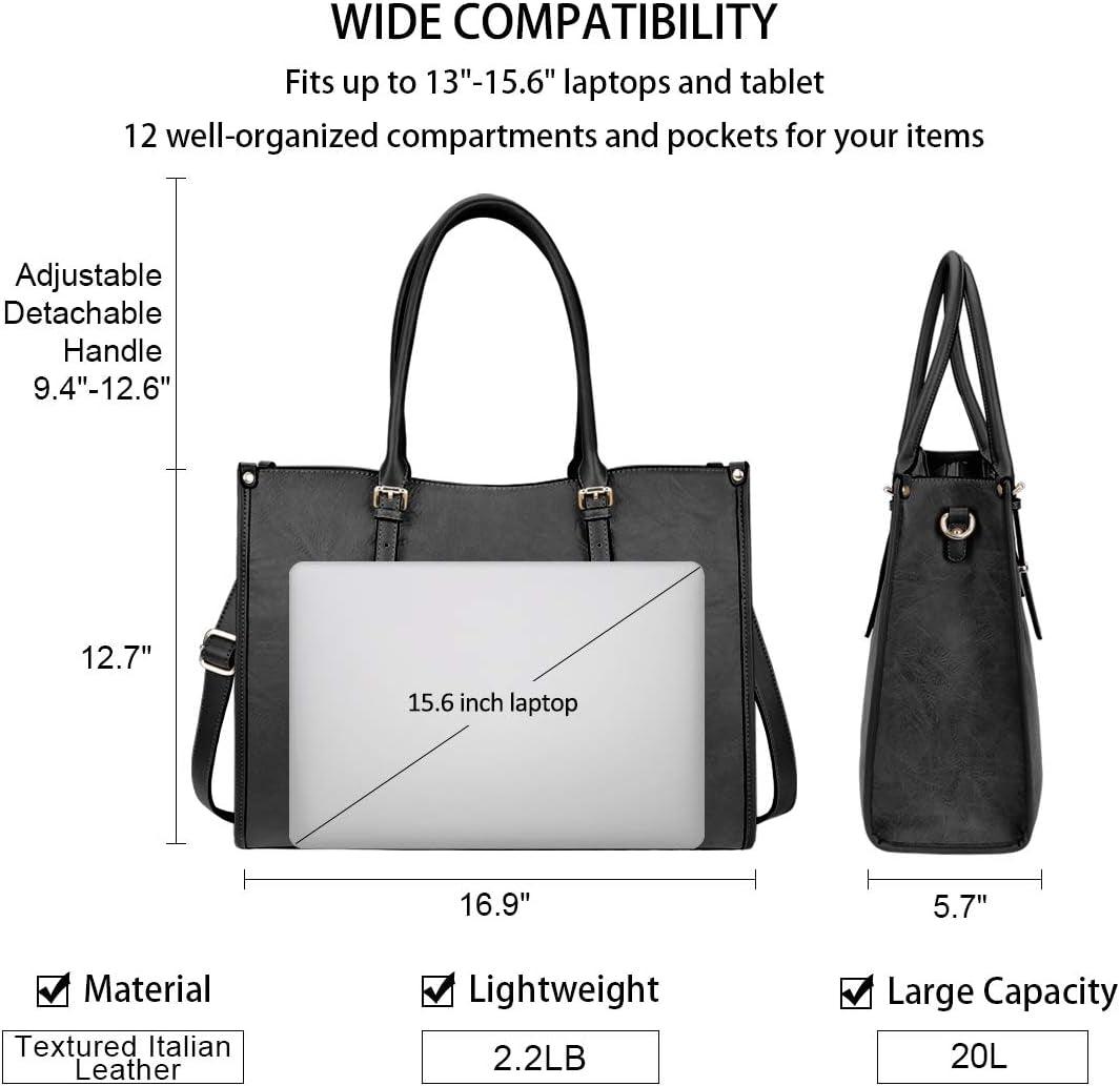 Laptop Bag 15.6 Inch Waterproof Lightweight Leather Laptop Tote Bag Womens Professional Business Office Work Bag Briefcase Computer Shoulder Handbag Black