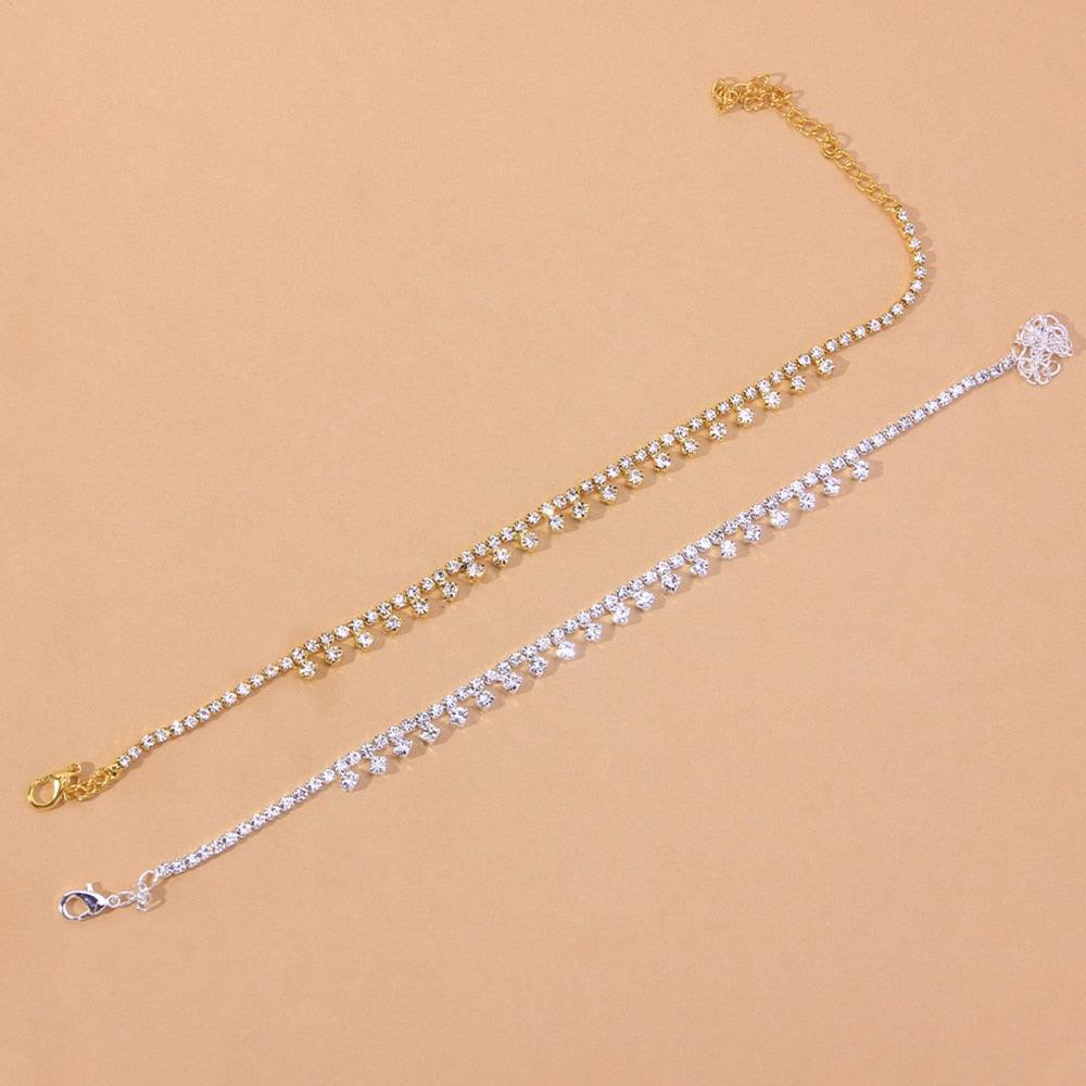 Tobillera con forma de gota de agua y diamantes de imitación para mujer, color plata y oro